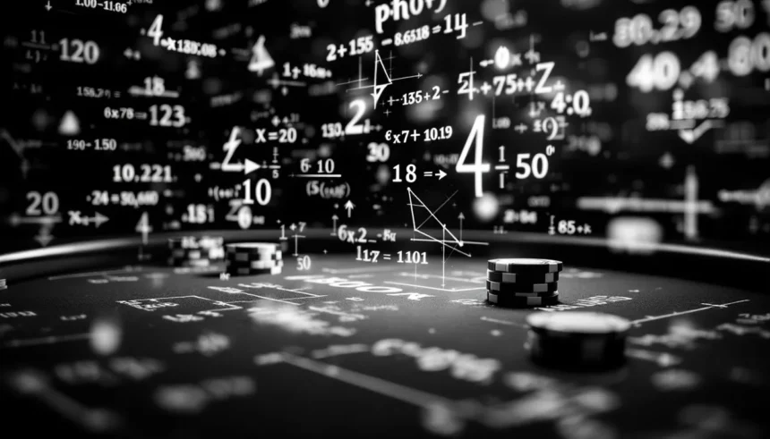 high-stakes poker table with mathematical equations
